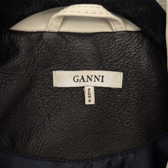 Ganni Black/White Heavy Leather Biker Full Zip Jacket, size EU40/US8-10 - Picture 4 of 11